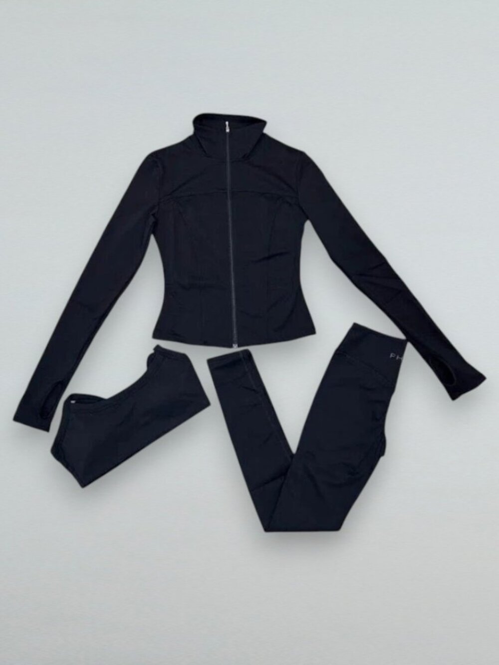 Black Athletic Jacket Leggings Sports Bra 3 Piece Activewear Workout Set